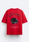 Black Rose Printed Red Oversized T-Shirt