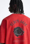 Black Rose Printed Red Oversized T-Shirt