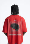 Brain Printed Red Oversized T-shirt