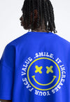 Smiley Printed Blue Oversized T-Shirt