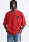 Black Rose Printed Red Oversized T-Shirt
