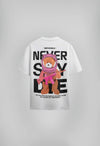 Never Say Die Printed White Oversized T-Shirt