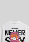Never Say Die Printed White Oversized T-Shirt