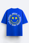 Smiley Printed Blue Oversized T-Shirt