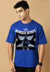 Winged Spirit Printed Blue Oversized T-Shirt